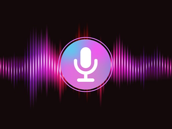 microphone icon against soundwave background